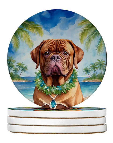 Dogue de Bordeaux Luau Large Sandstone Absorbent Round Coasters Pack of 4 product image at NuMercy