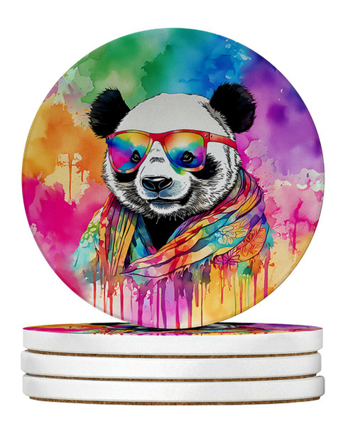 Hippie Animal Panda Large Sandstone Absorbent Round Coasters Pack of 4 DAC4016 product image at NuMercy