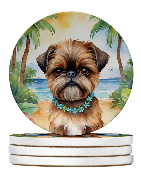 Brussels Griffon Luau Large Sandstone Absorbent Round Coasters Pack of 4 DAC6393 product image at NuMercy