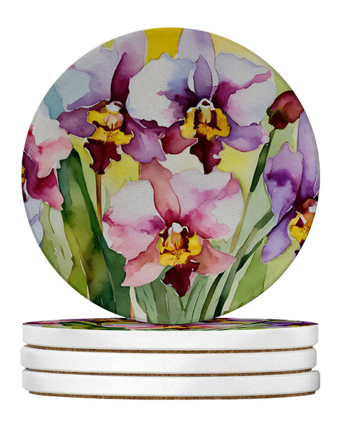Orchids in Watercolor Large Sandstone Absorbent Round Coasters Pack of 4 DAC1589 product image at NuMercy