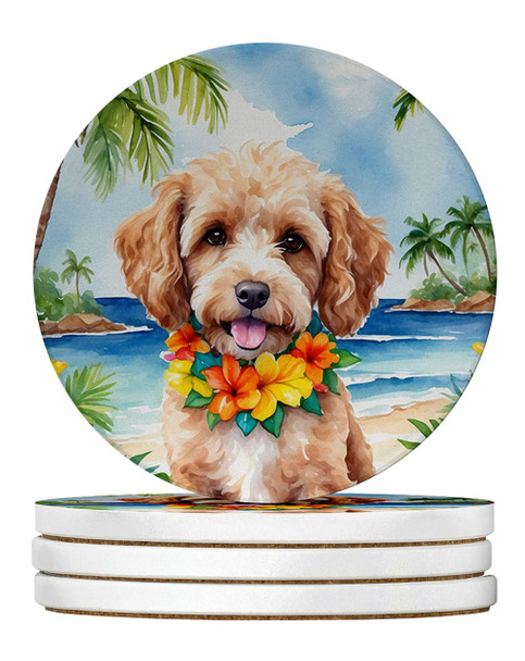 Cockapoo Luau Large Sandstone Absorbent Round Coasters Pack of 4 product image at NuMercy