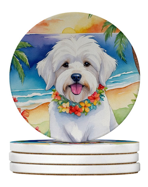 Coton de Tulear Luau Large Sandstone Absorbent Round Coasters Pack of 4 product image at NuMercy