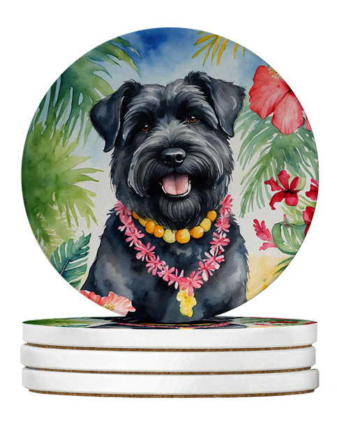 Bouvier des Flandres Luau Large Sandstone Absorbent Round Coasters Pack of 4 product image at NuMercy
