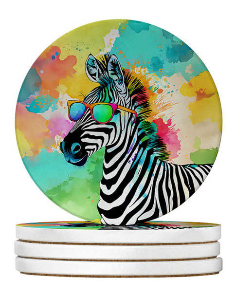 Hippie Animal Zebra Large Sandstone Absorbent Round Coasters Pack of 4 DAC4053 product image at NuMercy