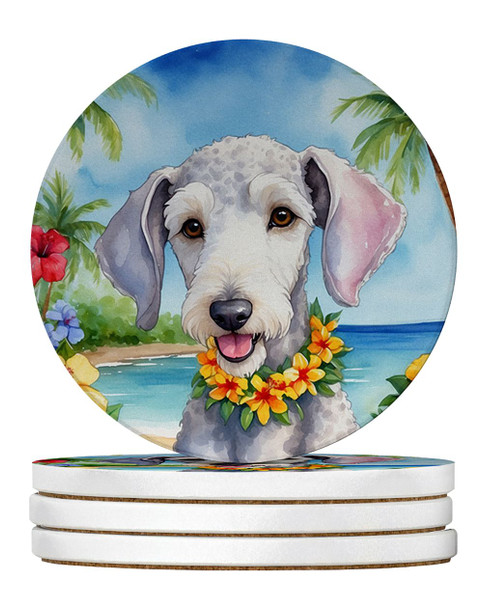 Bedlington Terrier Luau Large Sandstone Absorbent Round Coasters Pack of 4 product image at NuMercy