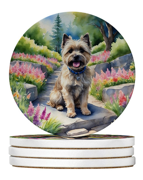 Cairn Terrier Spring Path Large Sandstone Absorbent Round Coasters Pack of 4 DAC6589 product image at NuMercy
