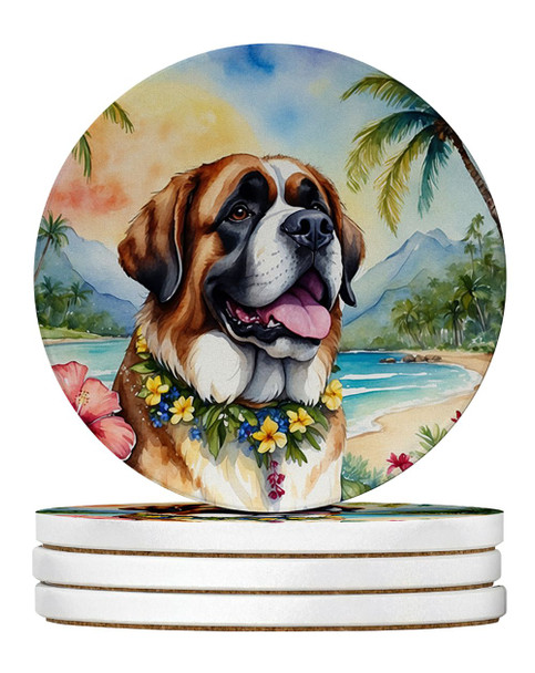Saint Bernard Luau Large Sandstone Absorbent Round Coasters Pack of 4 DAC6509 product image at NuMercy