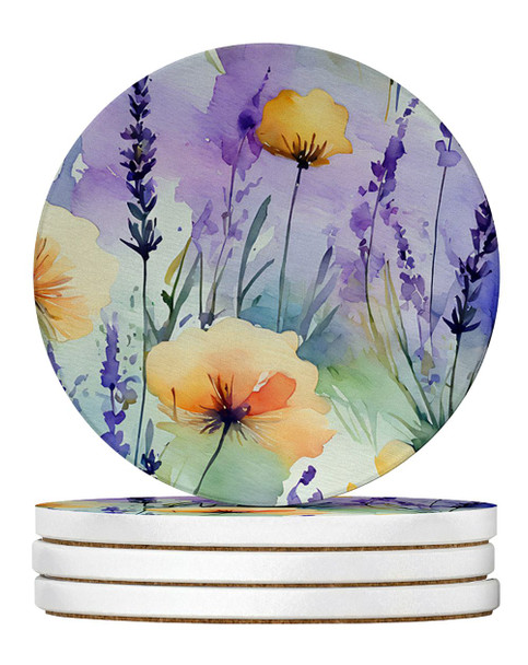 Lavender in Watercolor Large Sandstone Absorbent Round Coasters Pack of 4 DAC1581 product image at NuMercy