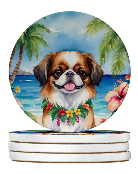 Japanese Chin Luau Large Sandstone Absorbent Round Coasters Pack of 4 product image at NuMercy