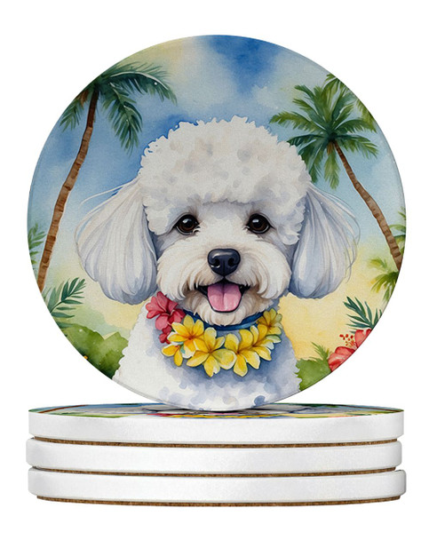 Bichon Frise Luau Large Sandstone Absorbent Round Coasters Pack of 4 DAC6373 product image at NuMercy