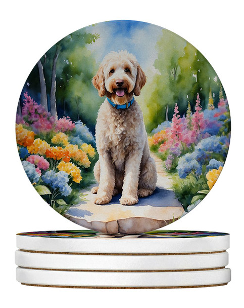Labradoodle Spring Path Large Sandstone Absorbent Round Coasters Pack of 4 DAC6660 product image at NuMercy