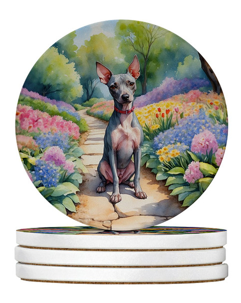 American Hairless Terrier Spring Garden Large Sandstone Absorbent Round Coasters Pack of 4 product image at NuMercy