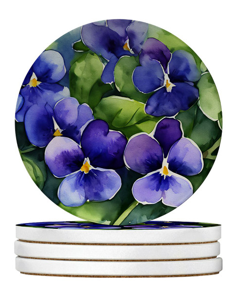 Rhode Island Violets in Watercolor Large Sandstone Absorbent Round Coasters Pack of 4 product image at NuMercy