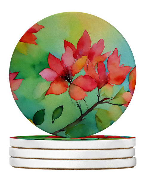 Missouri Hawthorns in Watercolor Large Sandstone Absorbent Round Coasters Pack of 4 DAC1678 product image at NuMercy