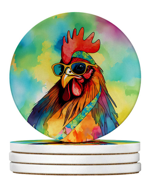 Hippie Animal Rooster Large Sandstone Absorbent Round Coasters Pack of 4 DAC4039 product image at NuMercy