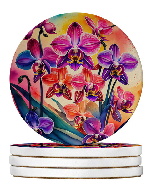 Colorful Orchids Large Sandstone Absorbent Round Coasters Pack of 4 DAC1977 product image at NuMercy
