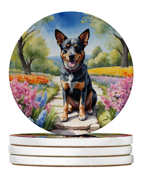 Australian Cattle Dog Spring Garden Large Sandstone Absorbent Round Coasters Pack of 4 product image at NuMercy