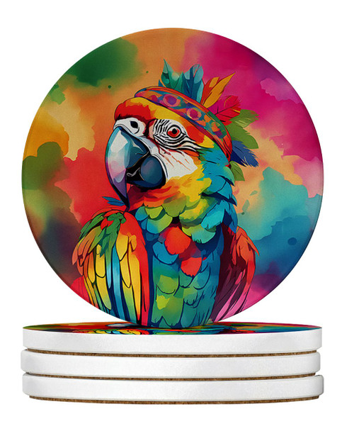 Hippie Animal Parrot Large Sandstone Absorbent Round Coasters Pack of 4 DAC4019 product image at NuMercy