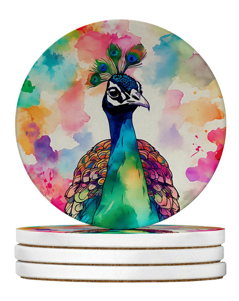 Hippie Animal Peacock Large Sandstone Absorbent Round Coasters Pack of 4 DAC4021 product image at NuMercy