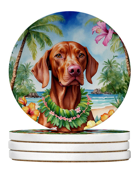 Vizsla Luau Large Sandstone Absorbent Round Coasters Pack of 4 product image at NuMercy
