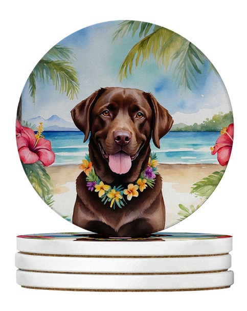 Chocolate Labrador Retriever Luau Large Sandstone Absorbent Round Coasters Pack of 4 product image at NuMercy