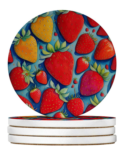 Colorful Strawberries Large Sandstone Absorbent Round Coasters Pack of 4 DAC1843 product image at NuMercy