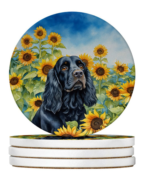 Cocker Spaniel in Sunflowers Large Sandstone Absorbent Round Coasters Pack of 4 DAC6060 product image at NuMercy