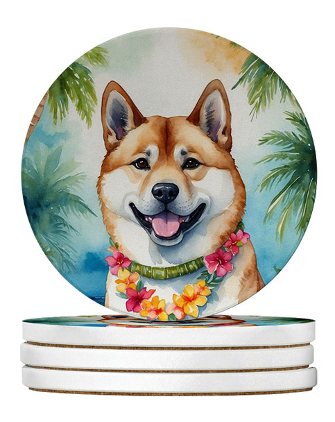 Akita Luau Large Sandstone Absorbent Round Coasters Pack of 4 product image at NuMercy