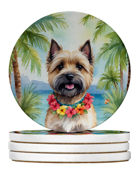 Cairn Terrier Luau Large Sandstone Absorbent Round Coasters Pack of 4 DAC6396 product image at NuMercy