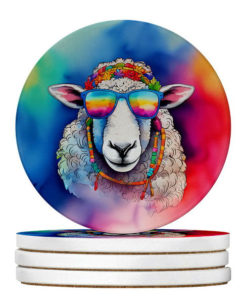 Hippie Animal Sheep Large Sandstone Absorbent Round Coasters Pack of 4 DAC4043 product image at 