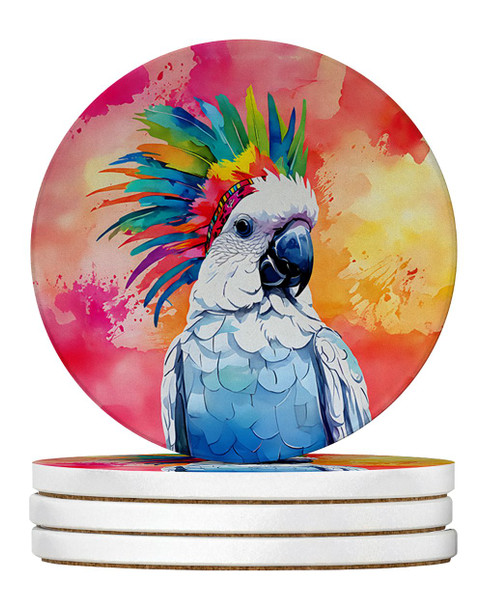 Hippie Animal Cockatoo Large Sandstone Absorbent Round Coasters Pack of 4 DAC3972 product image at 