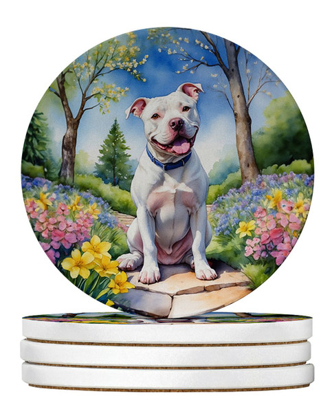 Pit Bull Terrier Spring Path Large Sandstone Absorbent Round Coasters Pack of 4 DAC6687 product image at 