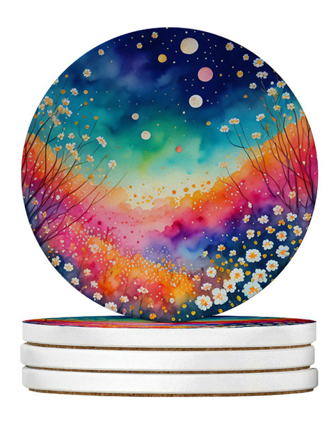 Colorful Gypsophila Large Sandstone Absorbent Round Coasters Pack of 4 product image at NuMercy