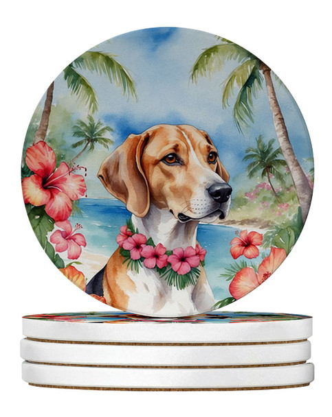 English Foxhound Luau Large Sandstone Absorbent Round Coasters Pack of 4 product image at NuMercy