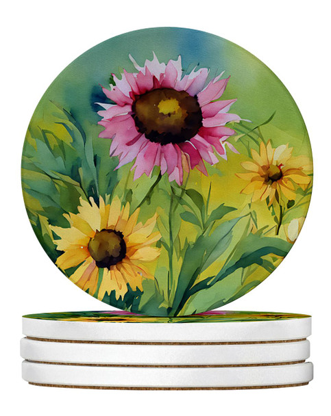 Kentucky Goldenrod in Watercolor Large Sandstone Absorbent Round Coasters Pack of 4 DAC1658 product image at NuMercy