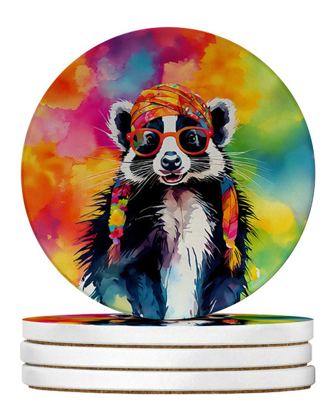 Hippie Animal Skunk Large Sandstone Absorbent Round Coasters Pack of 4 product image at NuMercy