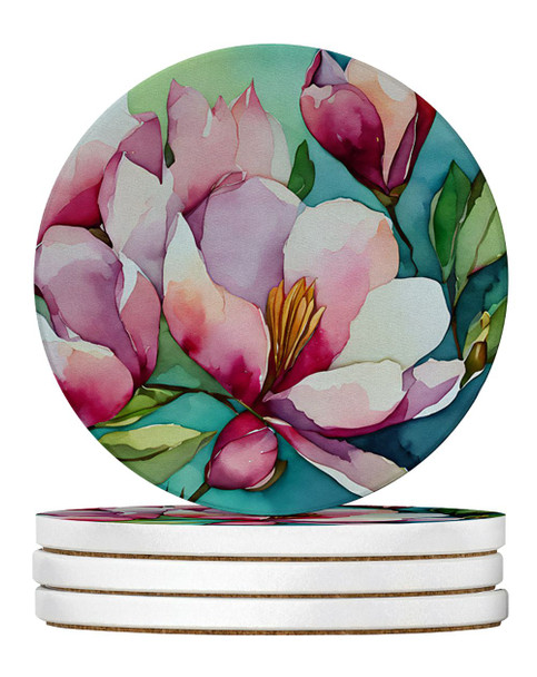 Louisiana Magnolias in Watercolor Large Sandstone Absorbent Round Coasters Pack of 4 DAC1662 product image at NuMercy