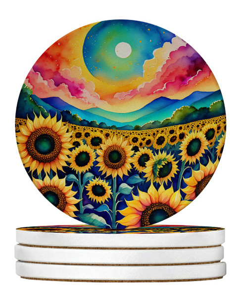 Colorful Sunflowers Large Sandstone Absorbent Round Coasters Pack of 4 DAC1993 product image at NuMercy