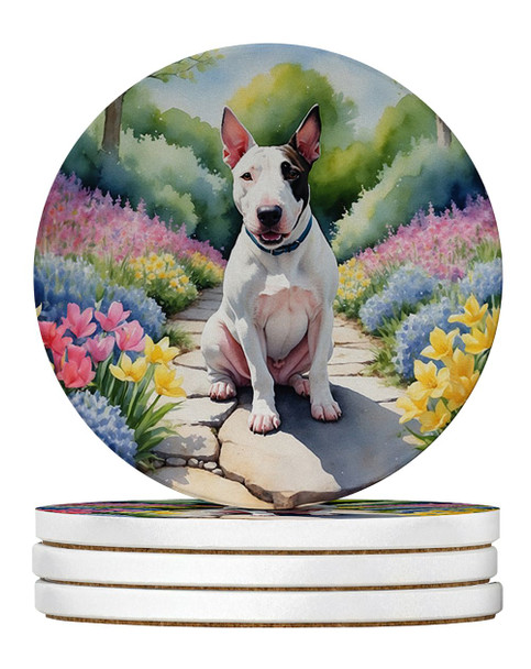 English Bull Terrier Spring Path Large Sandstone Absorbent Round Coasters Pack of 4 DAC6620 product image at NuMercy