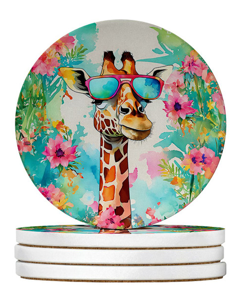 Hippie Animal Giraffe Large Sandstone Absorbent Round Coasters Pack of 4 DAC3986 product image at NuMercy