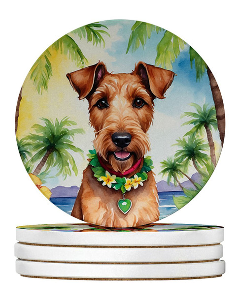 Irish Terrier Luau Large Sandstone Absorbent Round Coasters Pack of 4 product image at NuMercy