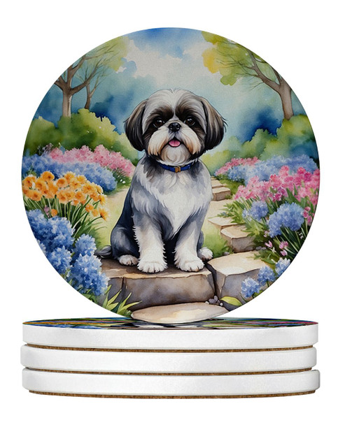 Shih Tzu Spring Path Large Sandstone Absorbent Round Coasters Pack of 4 DAC6716 product image at NuMercy