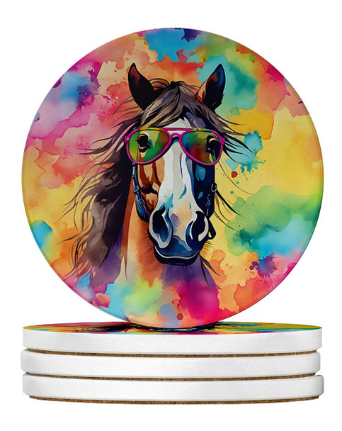 Hippie Animal Horse Large Sandstone Absorbent Round Coasters Pack of 4 DAC3998 product image at NuMercy