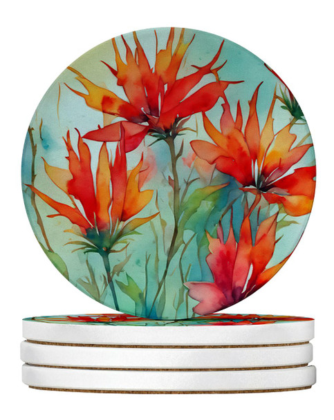 Wyoming Indian Paintbrush in Watercolor Large Sandstone Absorbent Round Coasters Pack of 4 DAC1718 product image at NuMercy