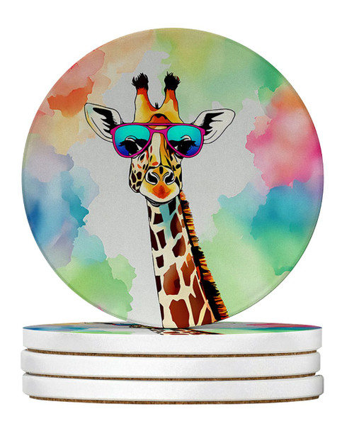 Hippie Animal Giraffe Large Sandstone Absorbent Round Coasters Pack of 4 DAC3985 product image at NuMercy
