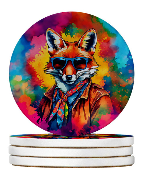Hippie Animal Fox Large Sandstone Absorbent Round Coasters Pack of 4 DAC3982 product image at NuMercy