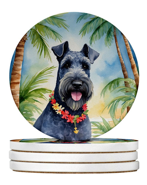Kerry Blue Terrier Luau Large Sandstone Absorbent Round Coasters Pack of 4 product image at NuMercy