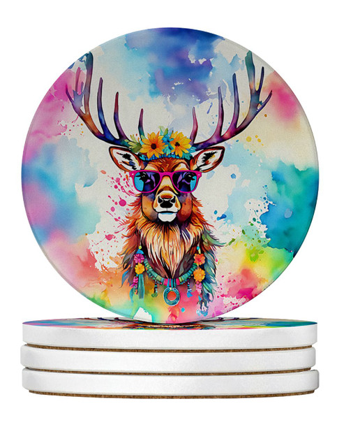 Hippie Animal Stag Deer Large Sandstone Absorbent Round Coasters Pack of 4 DAC4046 product image at NuMercy