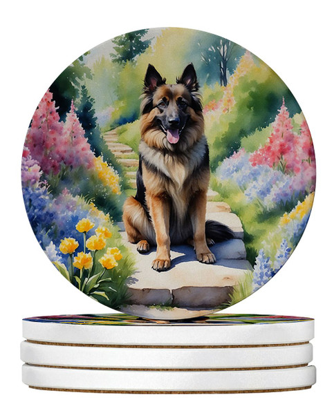 Belgian Tervuren Spring Path Large Sandstone Absorbent Round Coasters Pack of 4 product image at NuMercy