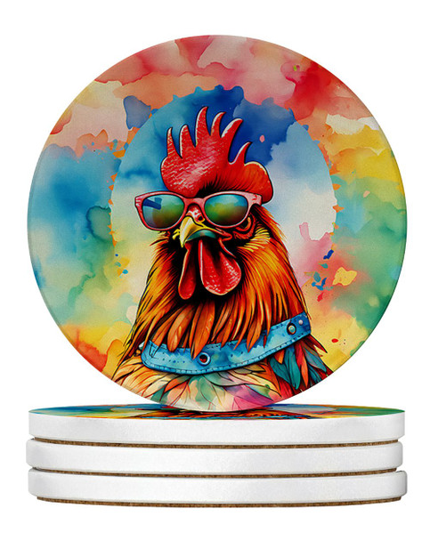Hippie Animal Red Rooster Large Sandstone Absorbent Round Coasters Pack of 4 product image at NuMercy